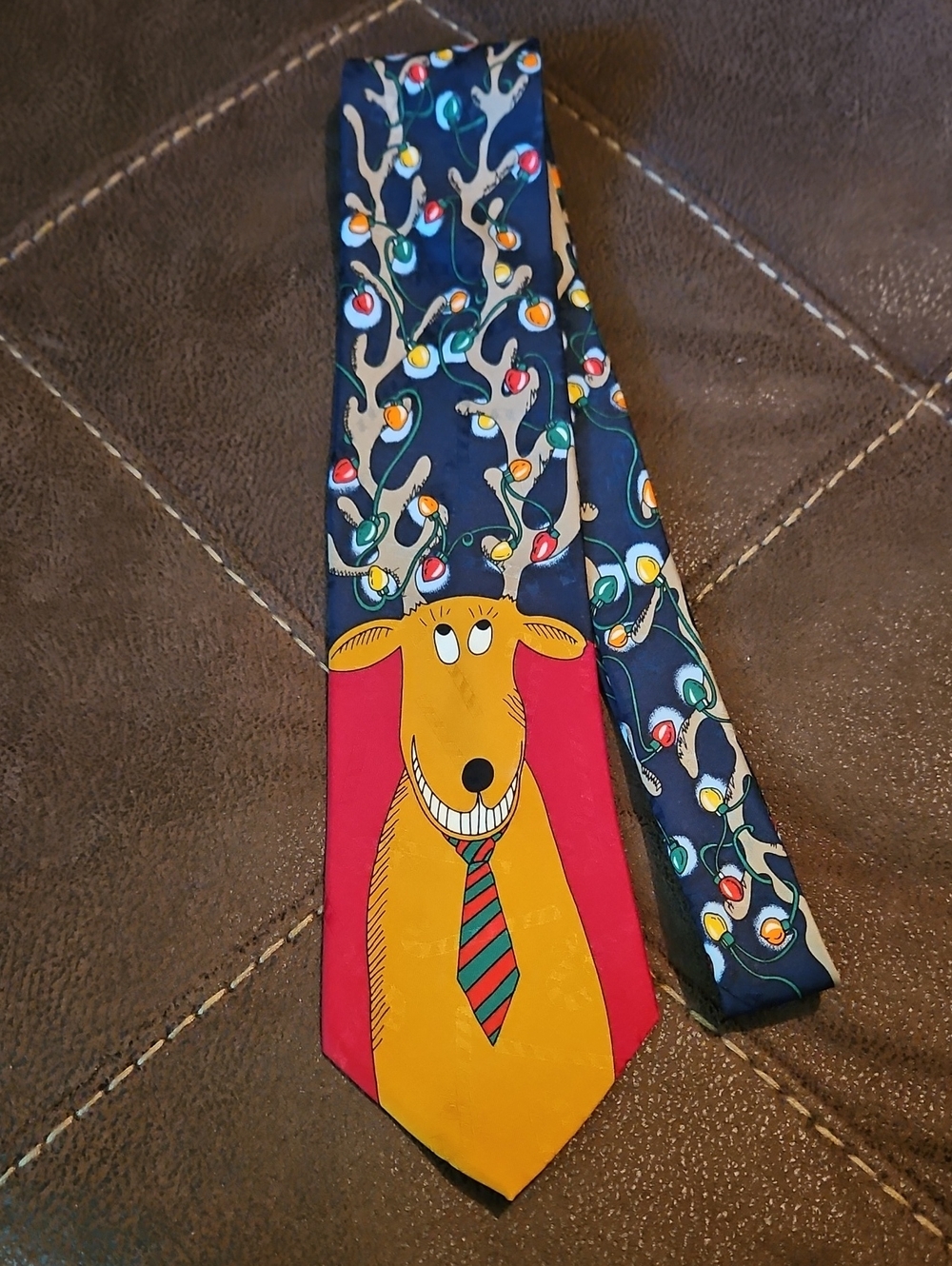 Hallmark Yule Tie Greetings Novelty Reindeer Neck Tie with Colorful Bulb Antlers